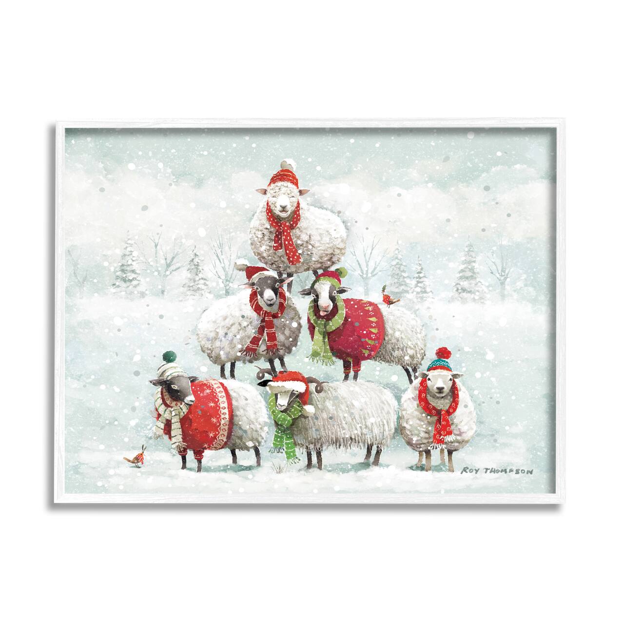 Stupell Industries Winter Sheep Snowy Farm Animals Framed Giclee Art